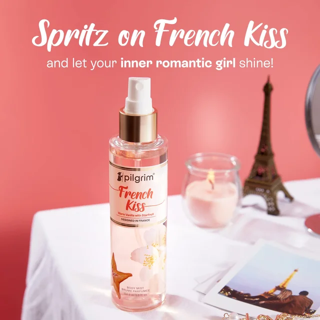 Pilgrim French Kiss Body Mist - 150ml | With Warm Vanilla & Sensual Starfruit | Long-Lasting | Body Mist for Women | Ideal Gift for Fragrance Lovers | Romance perfume for women | Designed in France