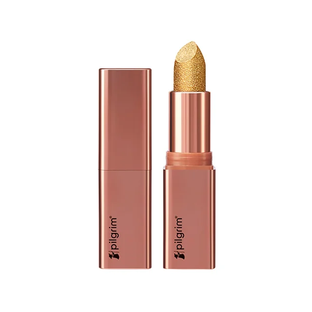 Pilgrim Glitter Lipstick Dubai luxury lifestyle 03 Dubai Gold 4.2g | Glitter-Infused Matte Finish | Enriched with Vitamin E & Olive Oil | Non-Drying & Long-Lasting | Suitable for All Skin Types