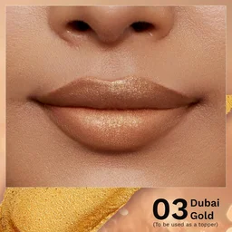 Pilgrim Glitter Lipstick Dubai luxury lifestyle 03 Dubai Gold 4.2g | Glitter-Infused Matte Finish | Enriched with Vitamin E & Olive Oil | Non-Drying & Long-Lasting | Suitable for All Skin Types