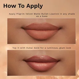 Pilgrim Glitter Lipstick Dubai luxury lifestyle 03 Dubai Gold 4.2g | Glitter-Infused Matte Finish | Enriched with Vitamin E & Olive Oil | Non-Drying & Long-Lasting | Suitable for All Skin Types