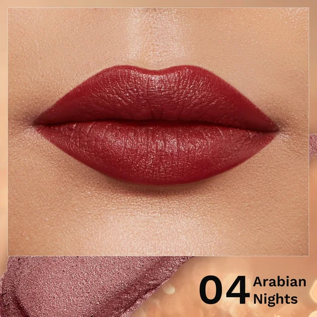 Pilgrim Glitter Lipstick Dubai luxury Lifestyle - 04 Arabian Nights | Luxury Matte Finish | Infused with Vitamin E & Olive Oil, Non-Drying | Suitable for All Skin Types