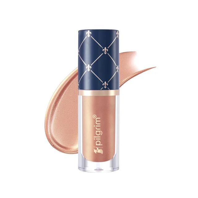 Pilgrim Glowing Delight Liquid Serum Highlighter Sunkiss Gold-01 | Illuminating Glitter Liquid Highlighter | Metal Glow Finish | Highly Pigmented Buildable Blendable Formula with French Grape Seed Oil