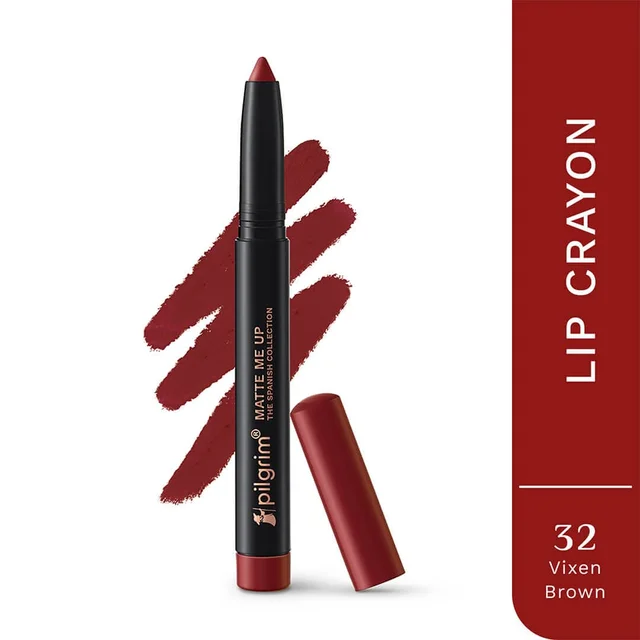 Pilgrim Lip Crayon 1.4g Matt Me Up The Spanish Collection Vixen Brown 32 | Ultra Smooth Velvet Matte, High Pigment, Long Wear Nude Lip Crayon