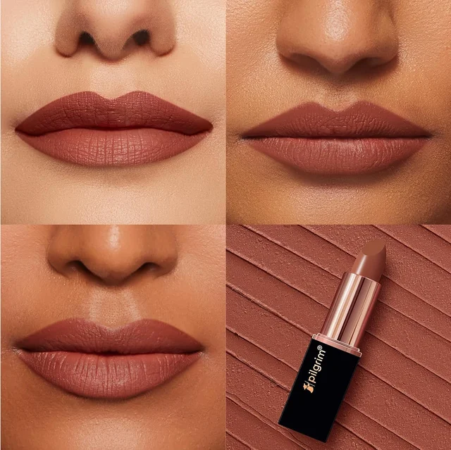 Pilgrim Matte Bullet Lipstick (Nude Kiss 31), Soft Nude Pink | Long-Lasting Matte Finish | Hydrating with Squalane | SPF 30 Protection | Smudge-Resistant & Vegan