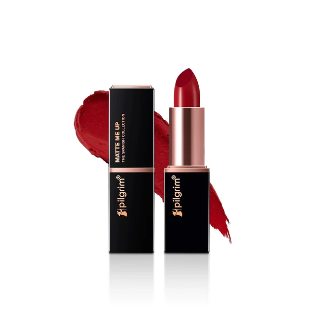 Pilgrim Matte Bullet Lipstick (Ruby Revolt 25) | Bold Ruby Red |Long-Lasting Matte Finish | Hydrating with Squalane| SPF 30 Protection| Smudge-Resistant & Vegan