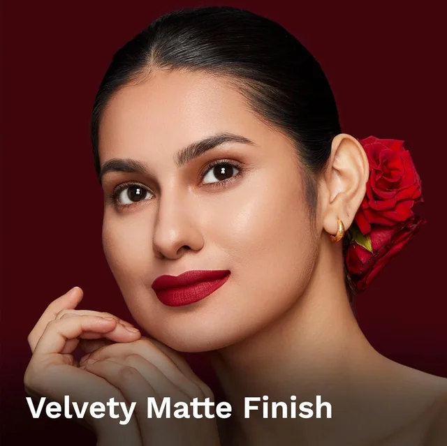 Pilgrim Matte Bullet Lipstick (Ruby Revolt 25) | Bold Ruby Red |Long-Lasting Matte Finish | Hydrating with Squalane| SPF 30 Protection| Smudge-Resistant & Vegan