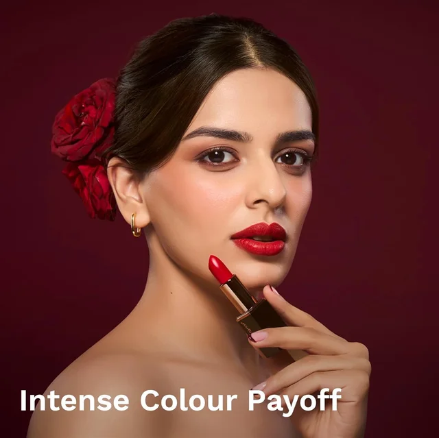 Pilgrim Matte Bullet Lipstick (Ruby Revolt 25) | Bold Ruby Red |Long-Lasting Matte Finish | Hydrating with Squalane| SPF 30 Protection| Smudge-Resistant & Vegan