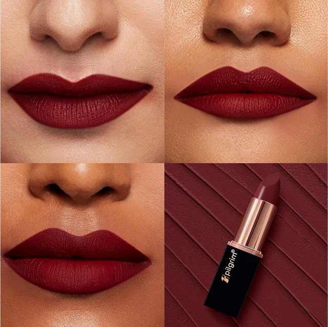 Pilgrim Matte Bullet Lipstick (Sultry Wine 26) | Deep Wine Red | Long-Lasting Matte Finish | Hydrating with Squalane | SPF 30 Protection | Smudge-Resistant & Vegan