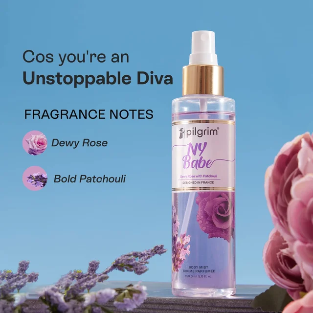 Pilgrim NY Babe Body Mist - 150 ml | With Dewy Rose & Bold Patchouli | Long-Lasting | Body Mist for Women | Romance perfume for women | Elegant fragrance | Designed in France