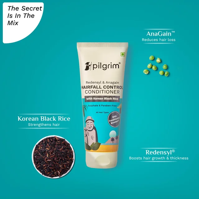 Pilgrim Redensyl & Anagain Hairfall Control Conditioner 200ml | Reduces Hair Fall, Strengthens Hair, and Restores Natural Shine for Fuller, Healthier Hair.
