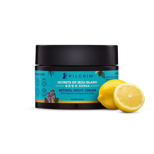 Pilgrim Retinol Night Cream-50g | with Vitamin C & Hyaluronic Acid | Youthful & Rejuvenated Skin | Reduce Wrinkles | Brightens & Evens Skin Tone | Lightweight & Non-Greasy | Improve Acne Scars | Collagen-boosting | Radiant skin | For All Skin Types