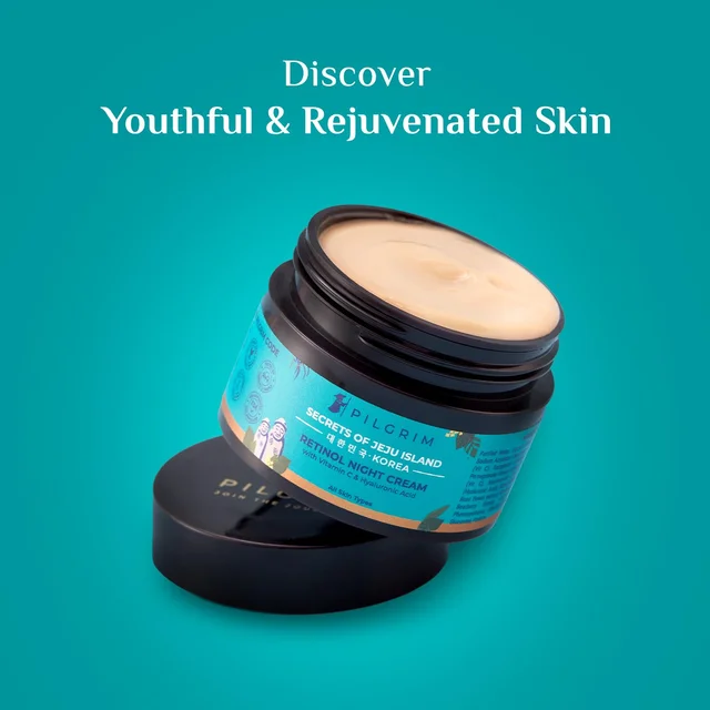 Pilgrim Retinol Night Cream-50g | with Vitamin C & Hyaluronic Acid | Youthful & Rejuvenated Skin | Reduce Wrinkles | Brightens & Evens Skin Tone | Lightweight & Non-Greasy | Improve Acne Scars | Collagen-boosting | Radiant skin | For All Skin Types