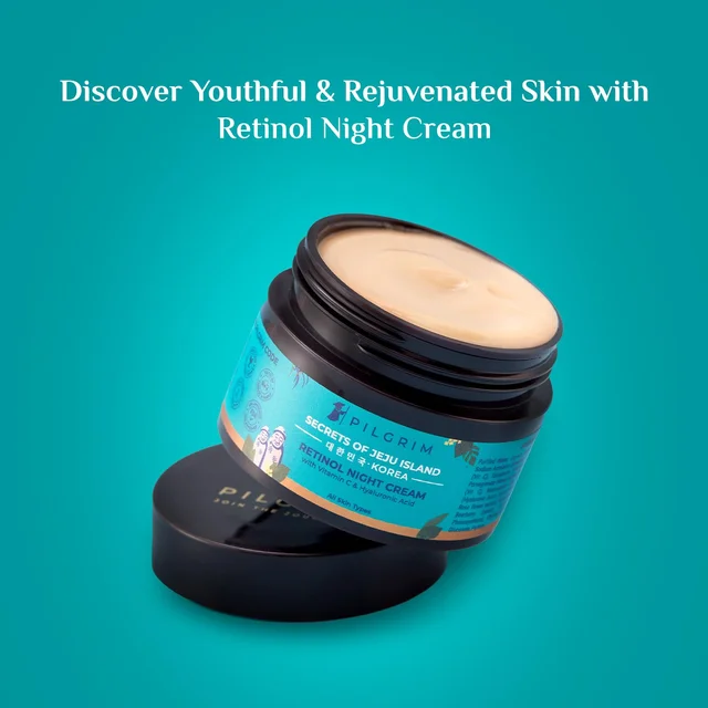 Pilgrim Retinol Night Cream-50g | with Vitamin C & Hyaluronic Acid | Youthful & Rejuvenated Skin | Reduce Wrinkles | Brightens & Evens Skin Tone | Lightweight & Non-Greasy | Improve Acne Scars | Collagen-boosting | Radiant skin | For All Skin Types