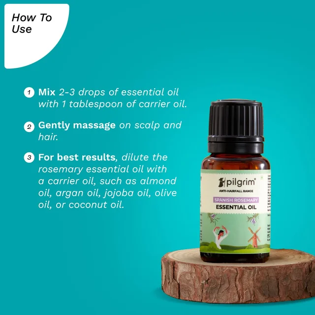 Pilgrim Spanish Rosemary Essential Oil - 10ml | Rosemary essential oil for hair growth | Improves Scalp Health | Reduces Hair Fall | Strengthens Hair | Chemical Free | For All Hair Types
