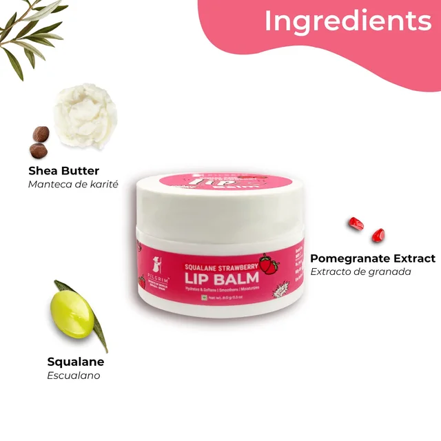 Pilgrim Squalane Strawberry Lip Balm - 8g | With Shea Butter & Pomegranate Extract | Moisturize & Protect Lips | Soft, Smooth & Nourished Lips | hydrating Dry & Chapped Lips | Lip Balm with Natural Ingredients
