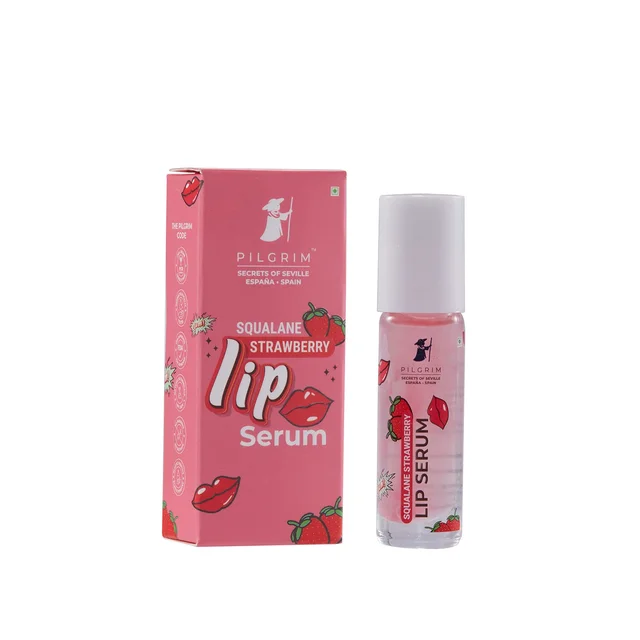 Pilgrim Squalane Strawberry Roll-On Lip Serum - 6ml | With Shea Butter & Pomegranate Extract | Moisturize & Protect Lips | Soft, Smooth & Nourished Lips | For Plump & Soft Lips | Lip Balm with Natural Ingredients
