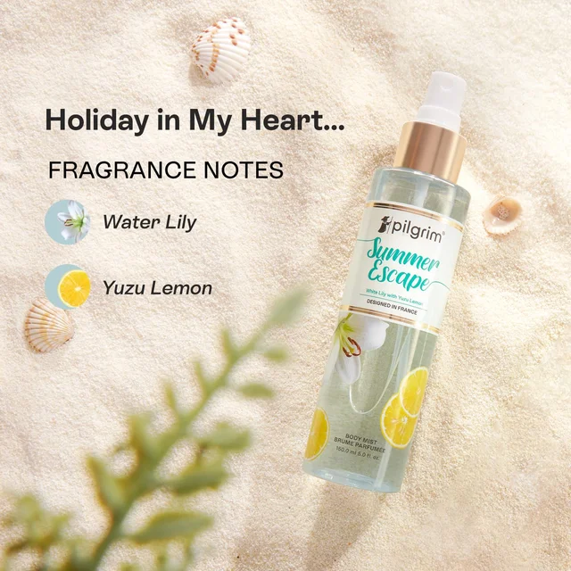 Pilgrim Summer Escape Body Mist - 150 ml | With White Lily & Yuzu Lemon | Long-Lasting Scent | Romance perfume for women | Body Mist for Women | Designed in France