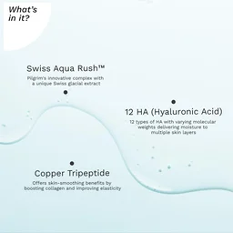 Pilgrim Swiss Aqua Rush 12 HA Serum - 30ml | Deep Hydration | Hyaluronic Acid & Copper Tripeptide | Lightweight & Fast-Absorbing | Deep & Long-Lasting Hydration | For All Skin Types