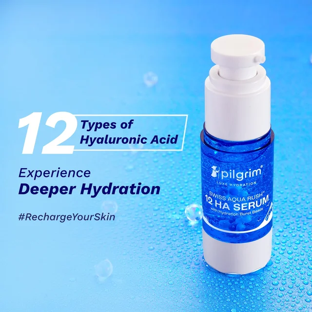 Pilgrim Swiss Aqua Rush 12 HA Serum - 30ml | Deep Hydration | Hyaluronic Acid & Copper Tripeptide | Lightweight & Fast-Absorbing | Deep & Long-Lasting Hydration | For All Skin Types