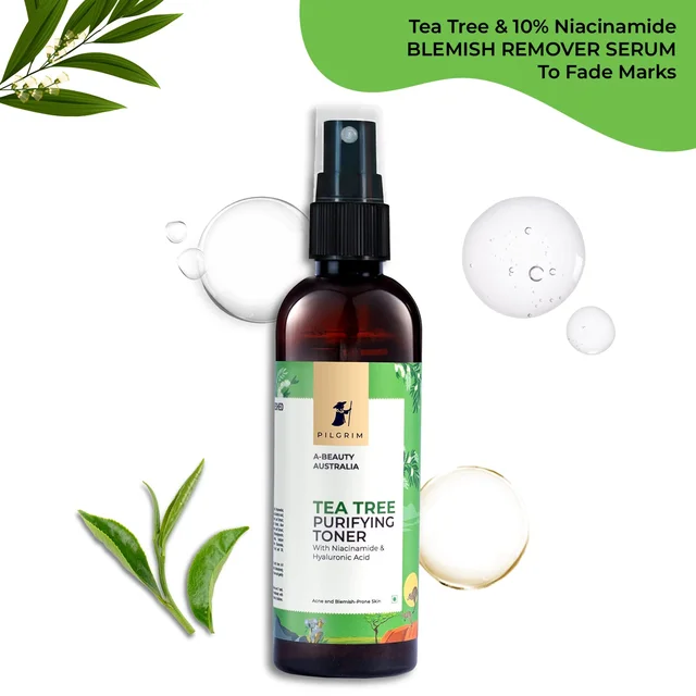 Pilgrim Tea Tree Purifying Toner - 100ml | With Niacinamide & Hyaluronic Acid | Pore-Minimizing Toner | Smooth Skin | Helping to Reduce Acne, Pores | Pore Cleansing & Glowing Skin | Toner for Oily Skin, Acne & Blemish Prone Skin
