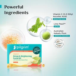 Pilgrim Vitamin C Detan & Brightening Facial Kit with Australian Kakadu Plum | 3-in-1 Facial Kit for Glowing Skin | Removes Sun Damage & Evens Skin Tone | Includes Vitamin C Serum 5ml
