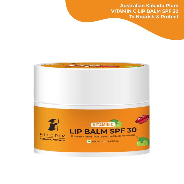 Pilgrim Vitamin C Lip Balm SPF 30 - 9ml | With Australian Kakadu Plum & Shea Butter | Soothing & Hydrating Dry & Chapped Lips | Moisturizes & Softens | Sun Protection Lip Balm | Lightweight | Soft & Nourished lips