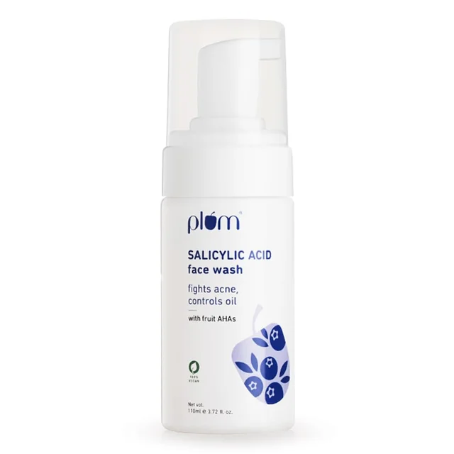 Plum 1% Encapsulated Salicylic Acid Foaming Face Wash 110ml | Fights Acne, Blackheads & Breakouts | With Glycolic Acid & Fruit AHAs | All Skin Types | Creamy Cleanser