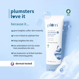 Plum 2% Niacinamide Simply Bright Face Wash 100ml | With Rice Water | Brightens & Smoothens Skin | Helps Fade Blemishes | Gentle, Non-Drying Cleanser | Vegan | Women & Men