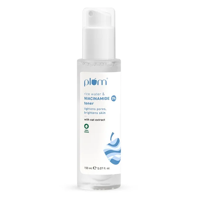Plum 3% Niacinamide & Rice Water Face Toner 150ml | Alcohol-Free | Pore Tightening, Brightens & Smoothens Skin | Fades Blemishes | For Oily, Acne-Prone & Combination Skin | Women & Men | Vegan