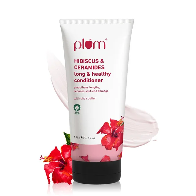 Plum All Hair Hibiscus & Ceramides Conditioner 175gm | Nourishing & Strengthening Conditioner with Shea Butter | Smoothens Hair, Prevents Split Ends | 100% Vegan & Cruelty-Free