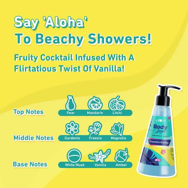 Plum Body Lovin Hawaiian Rumba Shower Gel 240ml | Refreshing Tropical Fragrance | Sulphate-Free & Gentle Cleanser | Hydrates Skin & Vegan, Daily Use Body Wash