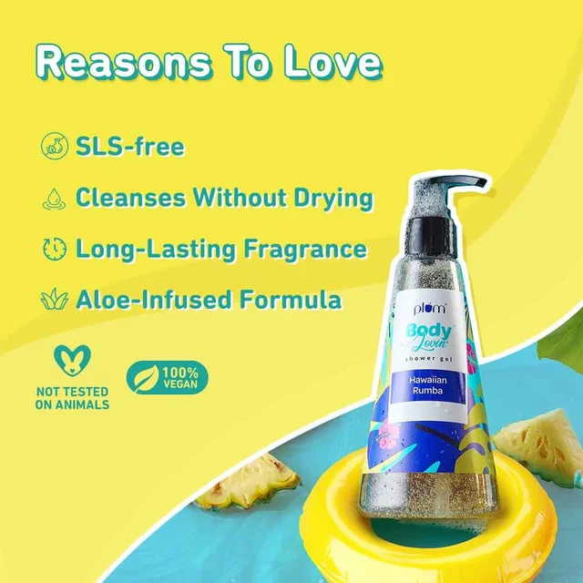 Plum Body Lovin Hawaiian Rumba Shower Gel 240ml | Refreshing Tropical Fragrance | Sulphate-Free & Gentle Cleanser | Hydrates Skin & Vegan, Daily Use Body Wash
