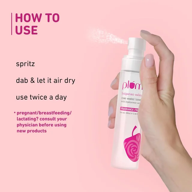 Plum Bulgarian Valley Rose Water Face Toner 100ml | With Hyaluronic Acid | Hydrating & Pore Tightening | Balances pH, Alcohol-Free | For Oily, Acne-Prone & Combination Skin | Women & Men | Vegan