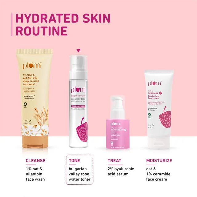 Plum Bulgarian Valley Rose Water Face Toner 100ml | With Hyaluronic Acid | Hydrating & Pore Tightening | Balances pH, Alcohol-Free | For Oily, Acne-Prone & Combination Skin | Women & Men | Vegan