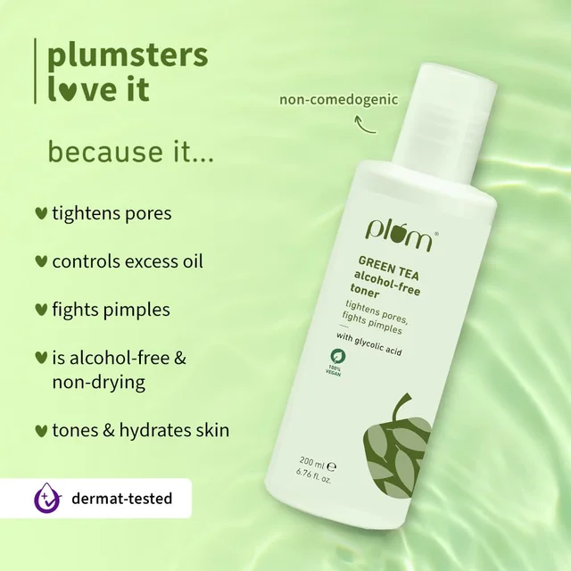 Plum Green Tea Face Toner 200ml | With Glycolic Acid | Alcohol-Free | Fights Pimples, Tightens Pores & Controls Oil | Gently Exfoliates Dead Skin Cells | For Oily & Acne-Prone Skin | Women & Men | Vegan