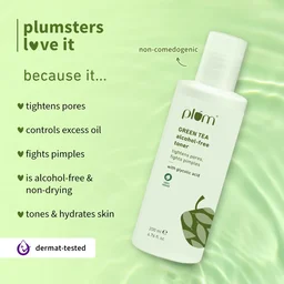 Plum Green Tea Face Toner 200ml | With Glycolic Acid | Alcohol-Free | Fights Pimples, Tightens Pores & Controls Oil | Gently Exfoliates Dead Skin Cells | For Oily & Acne-Prone Skin | Women & Men | Vegan