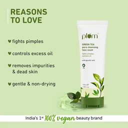 Plum Green Tea Pore Cleansing Face Wash 100ml | With Glycolic Acid | Fights Pimples & Controls Excess Oil | Gentle Exfoliating, Non-Drying | For Oily, Acne-Prone & Combination Skin | Vegan | Women & Men