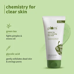 Plum Green Tea Pore Cleansing Face Wash 50ml | With Glycolic Acid | Fights Pimples & Controls Excess Oil | Gentle Exfoliating, Non-Drying | For Oily, Acne-Prone & Combination Skin | Vegan | Women & Men