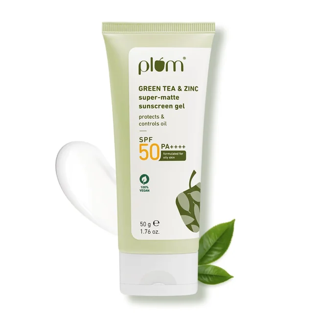 Plum Green Tea & Zinc Super-Matte Gel Sunscreen SPF 50 PA++++ 50g | Oil-Free, Non-Sticky, No White Cast | For Oily, Combination & Acne-Prone Skin | Vegan & Lightweight