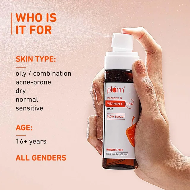 Plum Vitamin C Face Toner 100ml | With Mandarin & Kakadu | Alcohol-Free | Brightens & Reduces Pigmentation | For Glowing Skin | For Oily, Combination, Acne-Prone, Dry, Normal & Sensitive Skin | Women & Men | Vegan