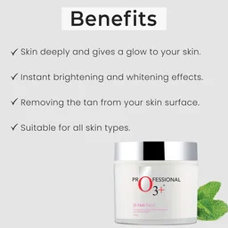 O3+ Professional O3+ D-Tan Pack 300g | Professional Tan Removal Face Pack with Mint & Eucalyptus Oil | Brightening, Nourishing & Glowing Skin