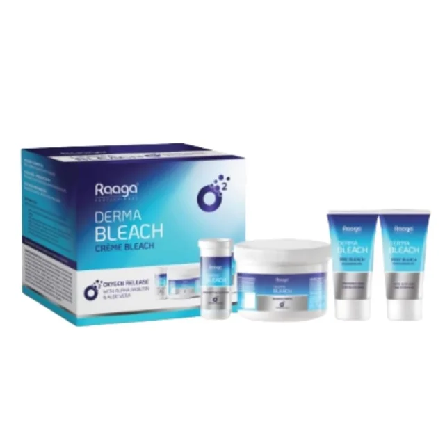 Raaga Professional Derma Bleach Creme 290g with Combo Kit | Oxygen Release Formula with Aloe Vera & Alpha Arbutin | Skin Brightening, Hydration & Salon Care