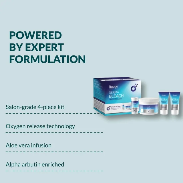 Raaga Professional Derma Bleach Creme 290g with Combo Kit | Oxygen Release Formula with Aloe Vera & Alpha Arbutin | Skin Brightening, Hydration & Salon Care