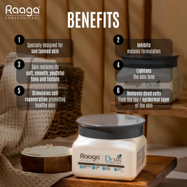 Raaga Professional De-Tan Pack | Salon-Grade Tan Removal Cream | Skin Brightening | Dermatologically Tested | Sulphate Free | 500g