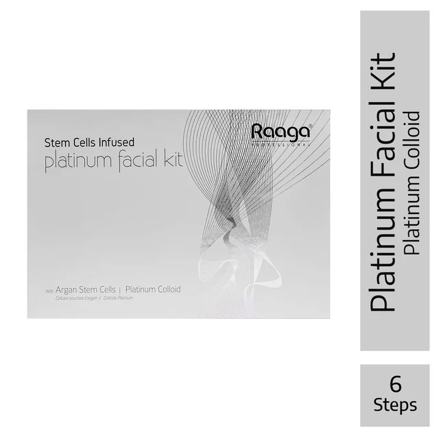 Raaga Professional Stem Cells Infused Platinum 6 Step Facial Kit - 61g | with Argan Stem Cells & Platinum Colloid | Restore Skin Balance | Skin cell regeneration | Suitable for All Skin Types