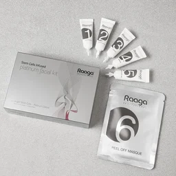 Raaga Professional Stem Cells Infused Platinum 6 Step Facial Kit - 61g | with Argan Stem Cells & Platinum Colloid | Restore Skin Balance | Skin cell regeneration | Suitable for All Skin Types