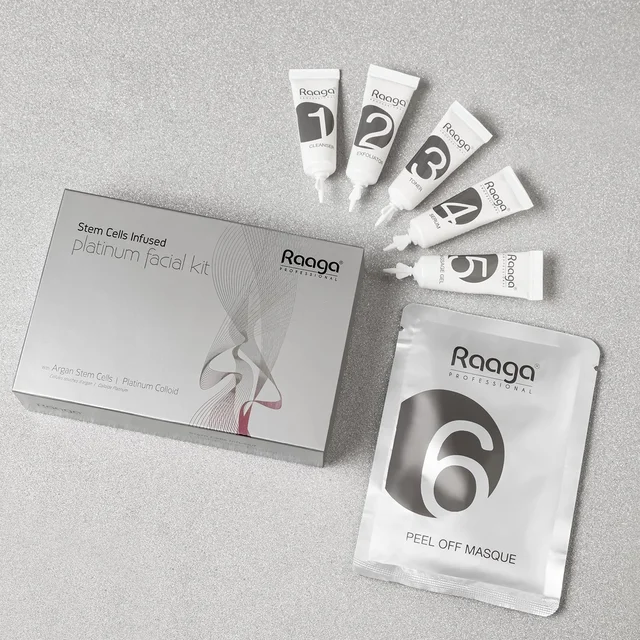 Raaga Professional Stem Cells Infused Platinum 6 Step Facial Kit - 61g | with Argan Stem Cells & Platinum Colloid | Restore Skin Balance | Skin cell regeneration | Suitable for All Skin Types