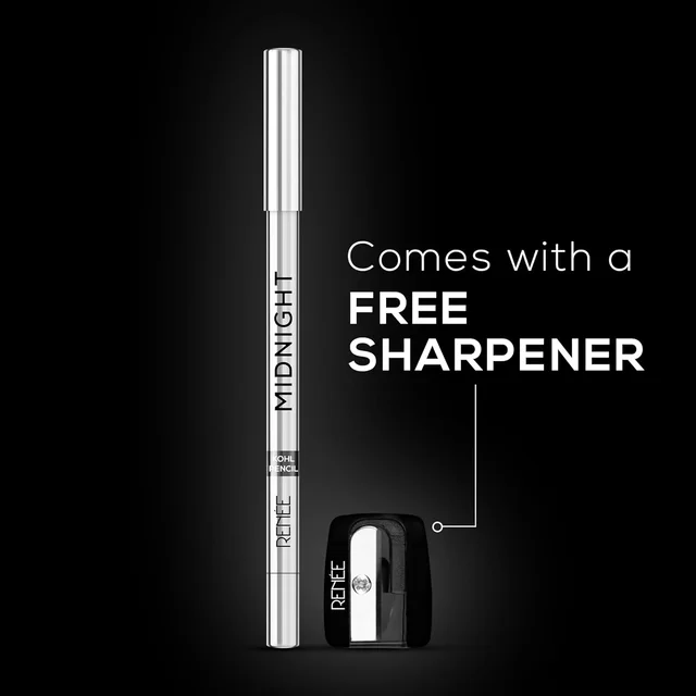 Renee Midnight Kohl Pencil Kajal | Bold, Smudge-Proof Eyes | 24 Hrs Long Stay | Waterproof | Vitamin E | Matte Finish | Intense Black Color | Rich Color Payoff 1.5 Gm