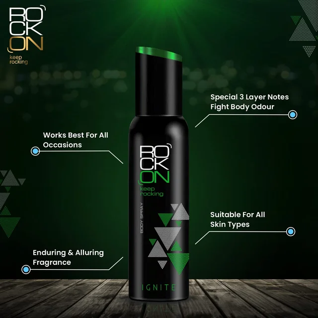 Rock On Ignite Deodorant for Men 150ml | Long-Lasting Bold Fragrance Body Spray | Premium Deodorant with All-Day Odor Protection for Men