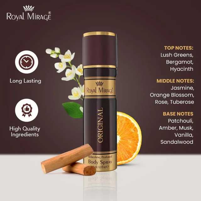 Royal Mirage Men Body Deodorant Spray 200ml Original Classic | Refreshing Perfumed Body Spray | Everyday Fragrance for Men | Long-Lasting Freshness & Confidence